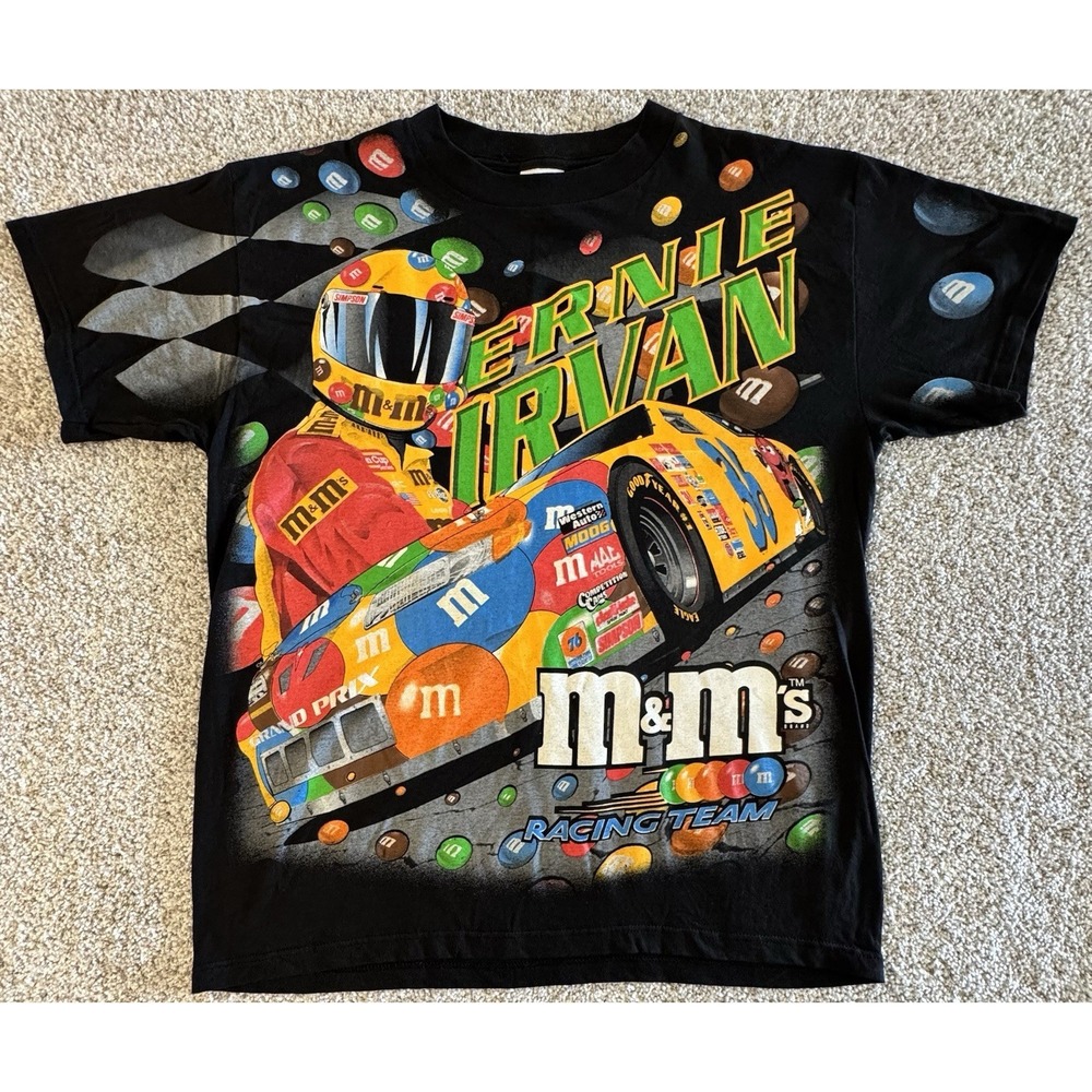 Vintage 1999 Tultex Nascar M&M's Ernie Irvan T-Shirt Mens Large All Over Print